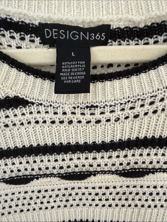 Design 365 Sweaters - Design365 flutter sleeve Cream and Black Striped Open-Knit Crew Sweater